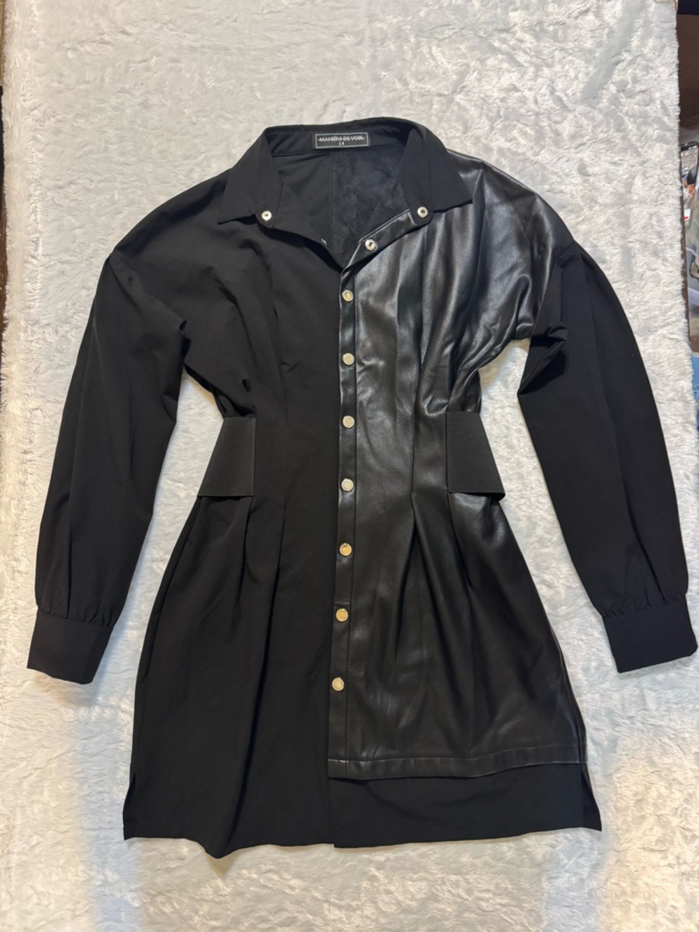 Maniere De Voir Black Mixed-Media Trench Shirt Jacket